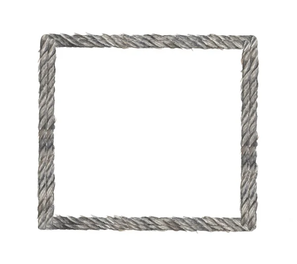 Watercolor painting of Gray rope frame on white background. Nautical style.