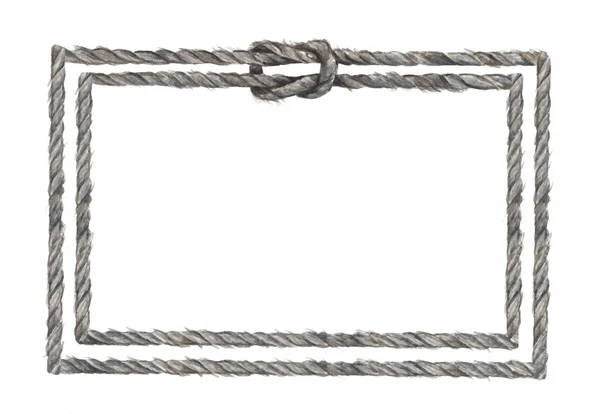 Düğümlü Gri Halat Çerçeveli Suluboya Resim Beyaz Arka Planda Izole — Stok fotoğraf