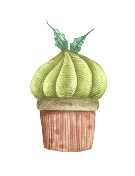 Bolo Aquarela Com Cobertura Creme Manteiga Chá Verde Deliciosa Ilustração — Fotografia de Stock