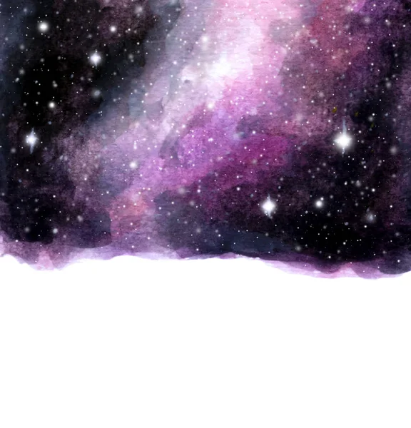 星と水彩銀河の空の背景 テキスト用のスペースを持つ宇宙レイアウト — ストック写真