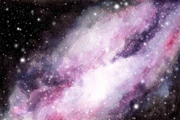 Abstract Aquarel Sterrenstelsel Hemel Achtergrond Kosmische Textuur Met Sterren Nachtelijke — Stockfoto