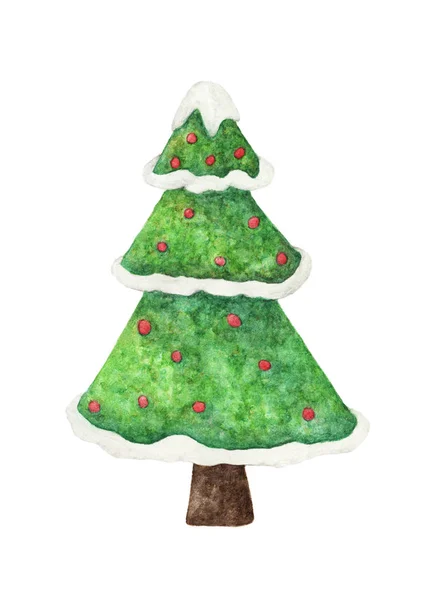 Árvore Natal Aquarela Ilustração Abeto Com Neve Feliz Ano Novo — Fotografia de Stock