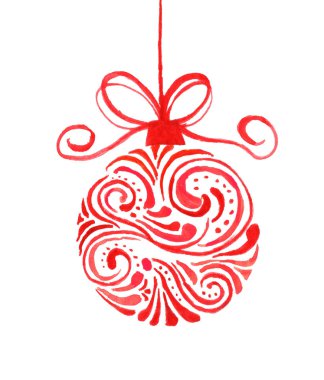 Kırmızı desenli Noel oyuncakları. Beyaz grupta izole edilmiş.