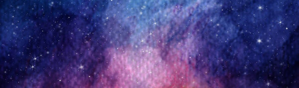 Watercolor colorful starry space galaxy nebula background.