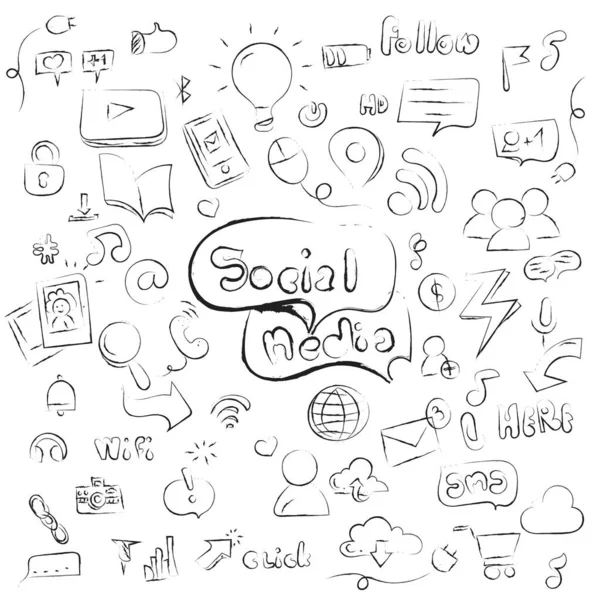 Hand Drawn Vector Illustration Set Social Media Sign Symbol Doodles — Stock Vector