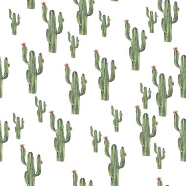 Suluboya kaktüs dikişsiz desen. Projeleriniz, tebrik kartları ve davetiyeleriniz için arkaplan.