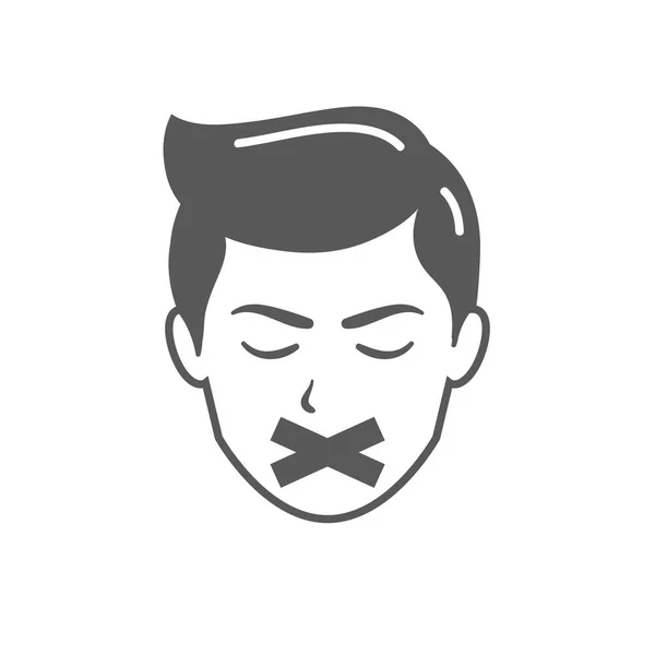 Мужское лицо с клейкой лентой на рту. Векторная иллюстрация коммуникации . — стоковый вектор