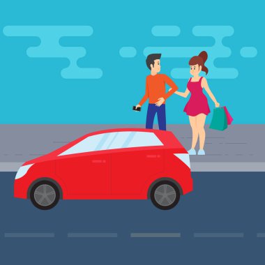 Erkek ve kadın bir arabaya el ele yürürken.