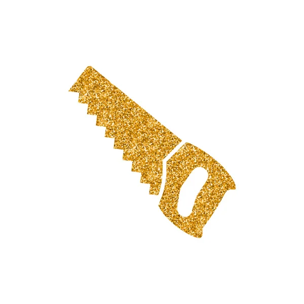 Handsäge Symbol Gold Glitter Textur Isoliert Auf Weißem Hintergrund — Stockvektor