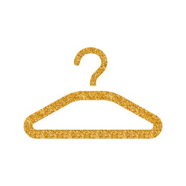 Altın glitter doku elbise askısı simgesi. Işıltı lüks stil vektör çizim.