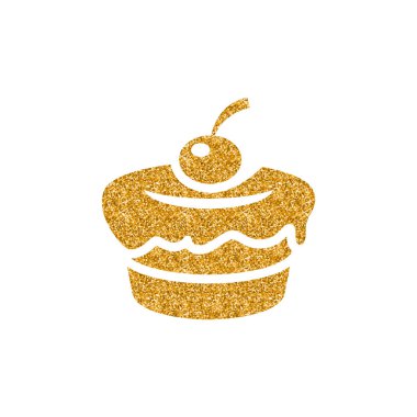 Beyaz arka plan üzerinde izole altın glitter doku pasta simgesi