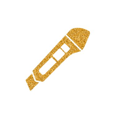 Kasap bıçağı simgesi beyaz arka plan üzerinde izole altın glitter doku