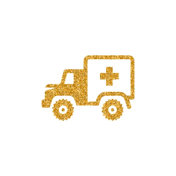 Icono Ambulancia Militar Textura Brillo Dorado Sparkle Lujo Estilo Vector — Vector de stock