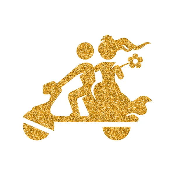 Bruiloft Scooter Pictogram Goud Glitter Textuur Geïsoleerd Witte Achtergrond — Stockvector