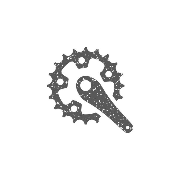 Bicycle crank set icon in grunge texture isolated on white background