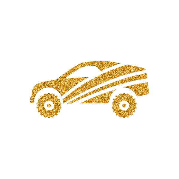 Иконка Автомобиля Золотой Текстуре Изолированы Белом Фоне — стоковый вектор