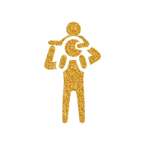 Man Met Kind Pictogram Goud Glitter Textuur Sparkle Luxe Stijl — Stockvector