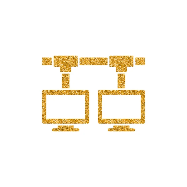 ローカル エリア ネットワーク アイコン ゴールドラメ テクスチャ 輝き高級スタイルのベクトル図 — ストックベクタ