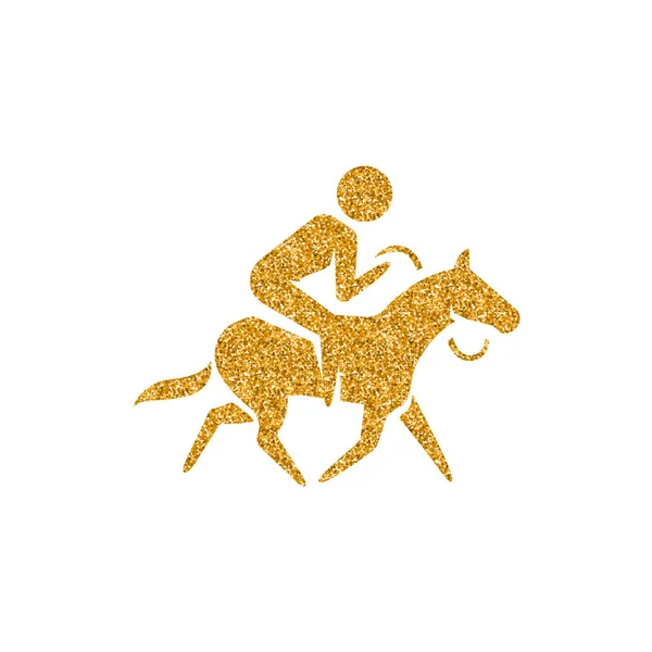 ゴールドラメのテクスチャが白い背景で隔離の馬の乗馬のアイコン — ストックベクタ