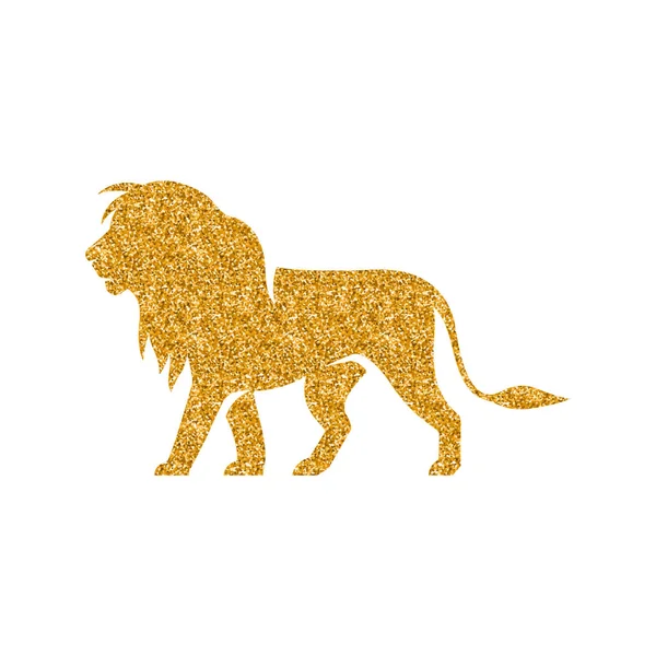 Ikona Lew Złoty Brokat Tekstury Białym Tle — Wektor stockowy