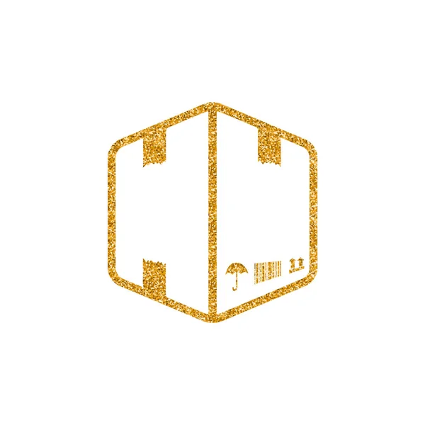 Logistikbox Symbol Goldener Glitzertextur Funkeln Luxus Stil Vektor Illustration — Stockvektor