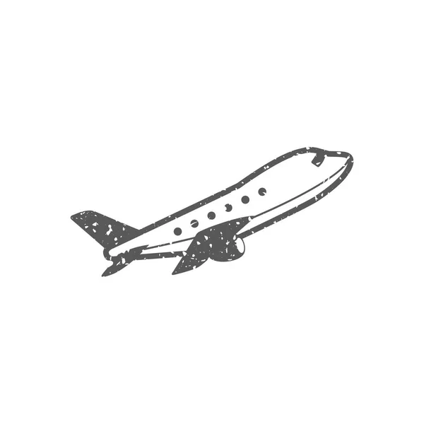Vliegtuig Pictogram Grunge Textuur Geïsoleerd Witte Achtergrond — Stockvector
