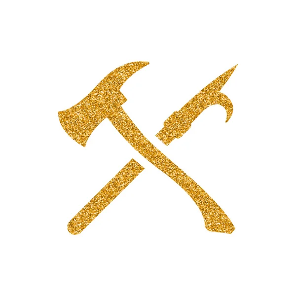 Fireman Tools Icon Gold Glitter Texture Isolated White Background — Stock Vector