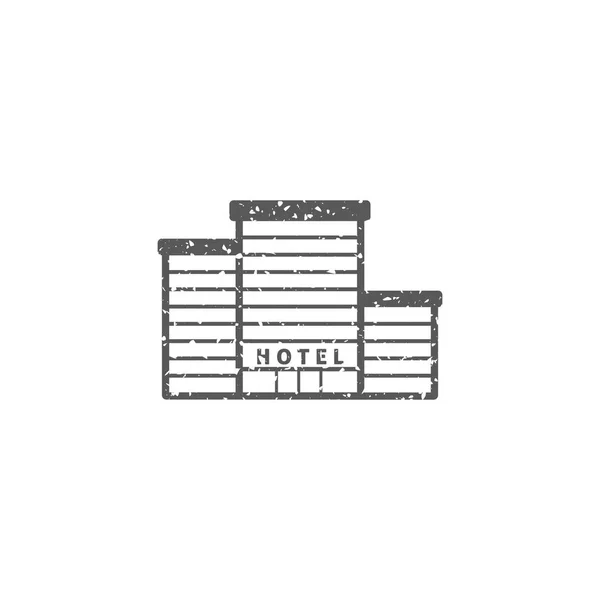 在白色背景上隔离的垃圾纹理的酒店建筑图标 — 图库矢量图片