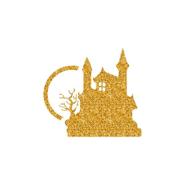 ゴールドラメ テクスチャの暗い城アイコン ベクトル図 — ストックベクタ