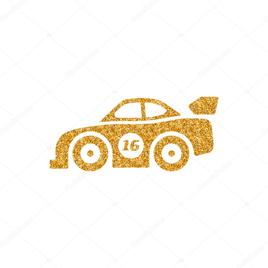 Car icon in gold texture isolated on white background