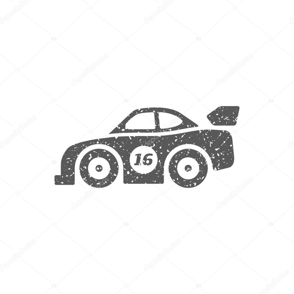 Car icon in grunge texture isolated on white background