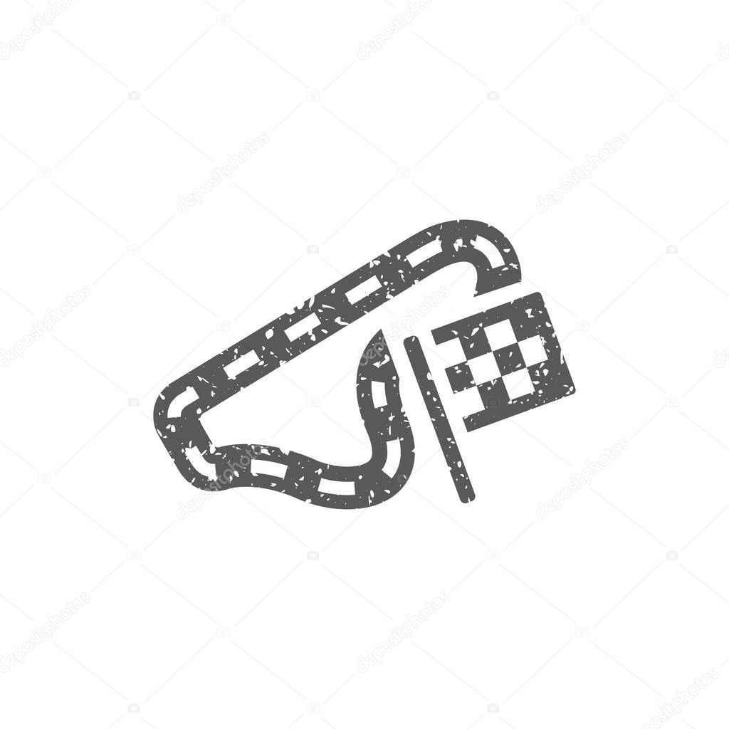 Race circuit icon in grunge texture isolated on white background