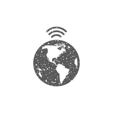 Kablosuz dünya simgesi beyaz arka plan üzerinde izole grunge doku