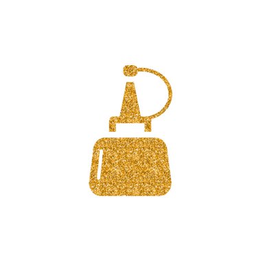 Ketçap şişesi simgesi beyaz arka plan üzerinde izole altın glitter doku.