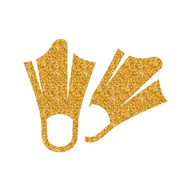 Dalış yüzgeçleri simgesinde altın glitter doku. Vektör çizim.