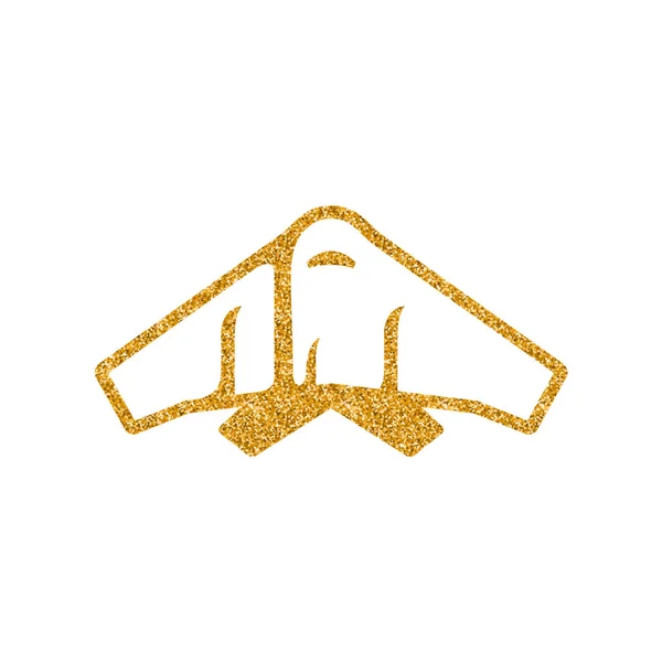 Stealth Bomber Icon Gold Glitter Texture Vector Illustration — Stock Vector