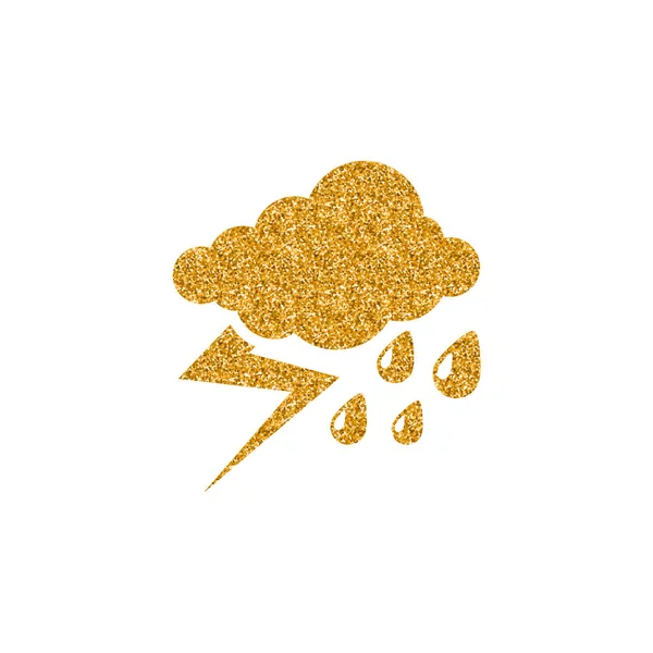 Ícone Tempestade Nublado Tempo Ouro Brilho Textura Isolada Fundo Branco —  Vetores de Stock