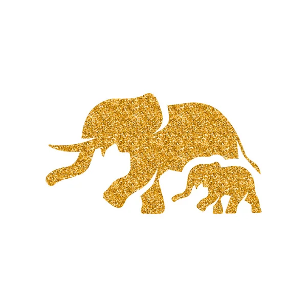 Icono Elefantes Textura Brillo Dorado Aislado Sobre Fondo Blanco — Vector de stock