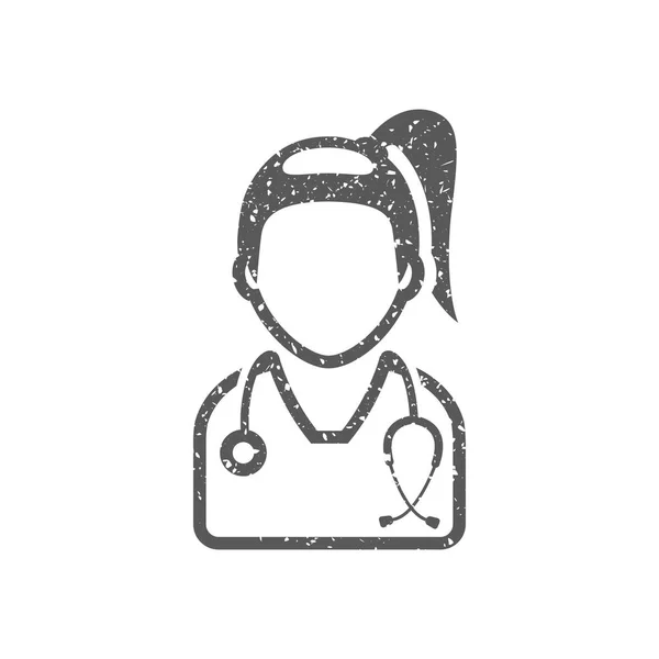 白い背景に分離されたグランジ テクスチャで女性医師のアイコン — ストックベクタ