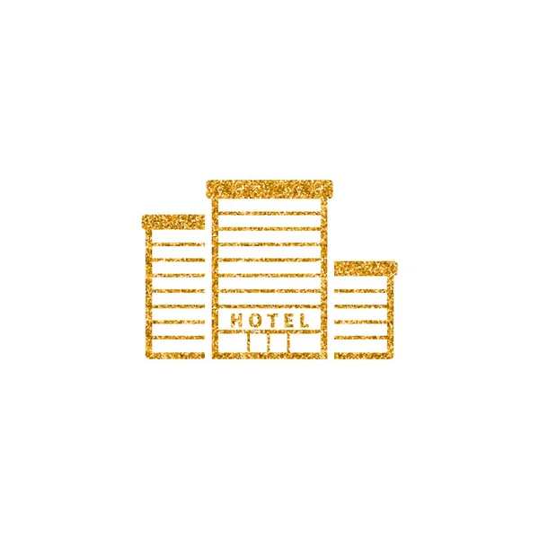 Иконка Здания Отеля Золотой Блеск Текстуры Векторная Иллюстрация Роскошном Стиле — стоковый вектор