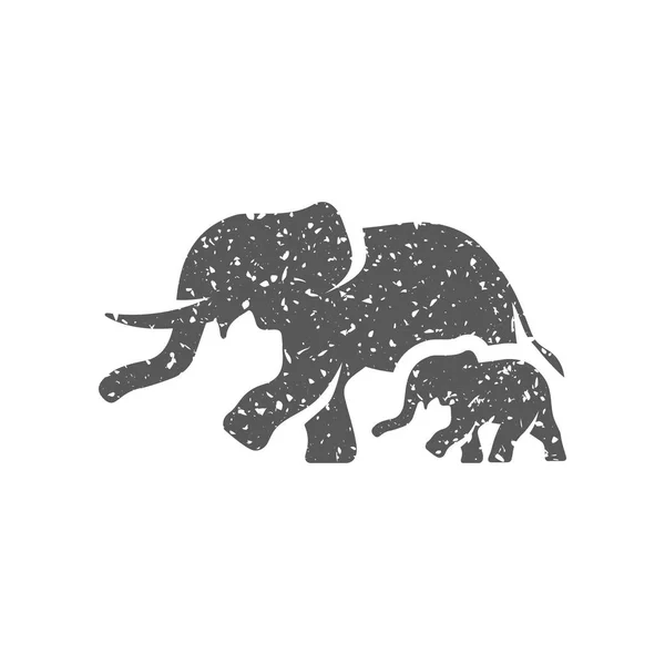 Ícone Elefantes Textura Grunge Isolado Fundo Branco — Vetor de Stock