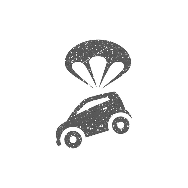 Car Parachute Icon Grunge Texture Isolated White Background — Stock Vector