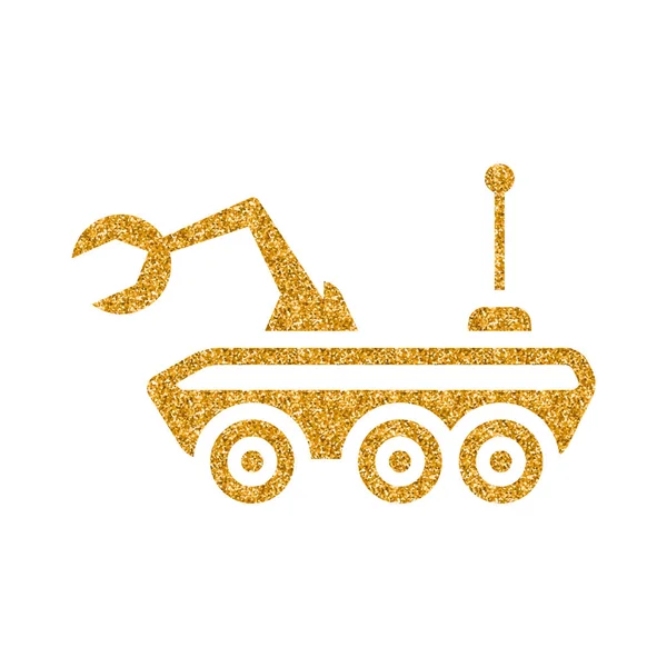 Space Rover Icon Gold Glitter Texture Isolated White Background — Stock Vector