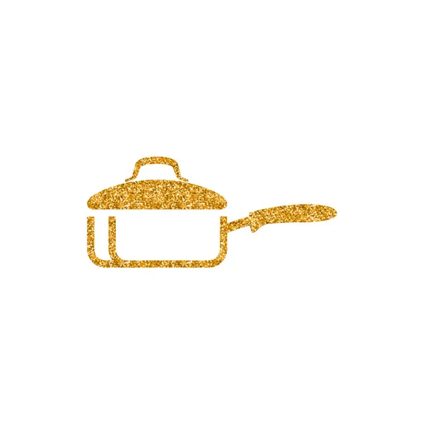 在白色背景下被隔离的金色闪光纹理烹饪平底锅图标 — 图库矢量图片