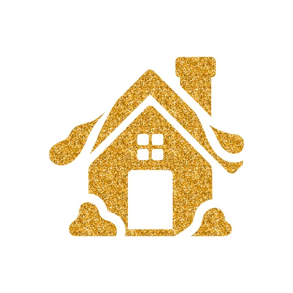 Icona Della Casa Invernale Texture Glitter Oro Illustrazione Vettoriale Stile — Vettoriale Stock