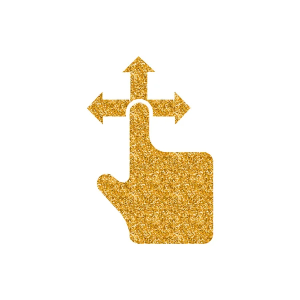 Vinger Gebaar Pictogram Goud Glitter Textuur Geïsoleerd Witte Achtergrond — Stockvector