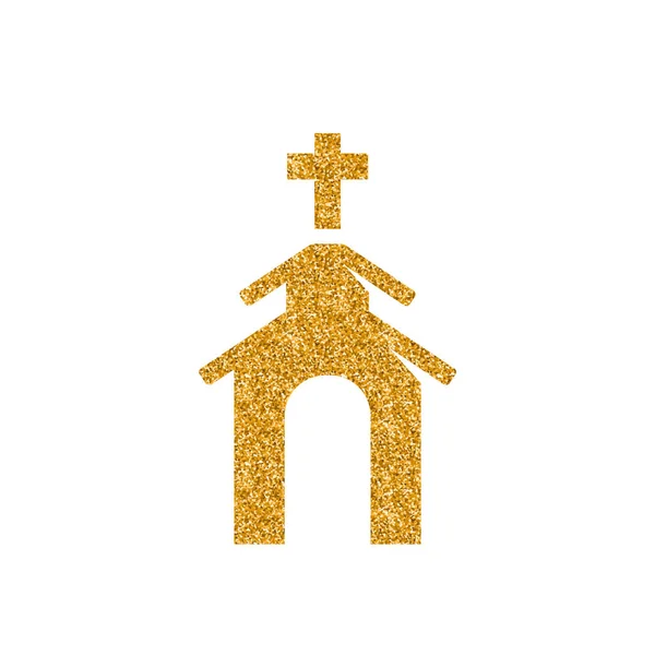 Icona Della Chiesa Texture Glitter Oro Illustrazione Vettoriale — Vettoriale Stock