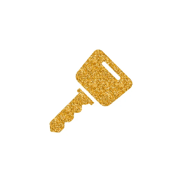 Key Icon Gold Glitter Texture Isolated White Background — Stock Vector