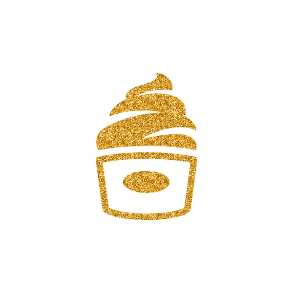 冰淇淋图标在金色的闪光纹理 闪耀奢华风格矢量插画 — 图库矢量图片