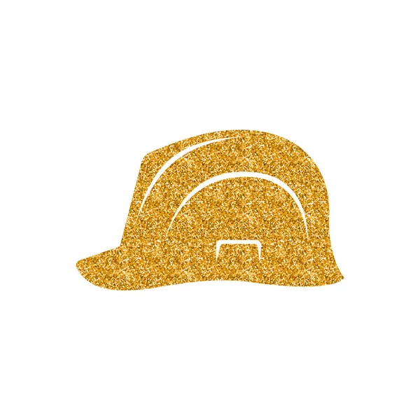 Hard Hat Icon Gold Glitter Texture Isolated White Background — Stock Vector